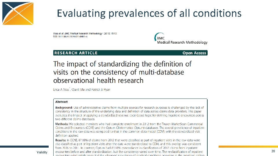 Evaluating prevalences of all conditions Validity 28 