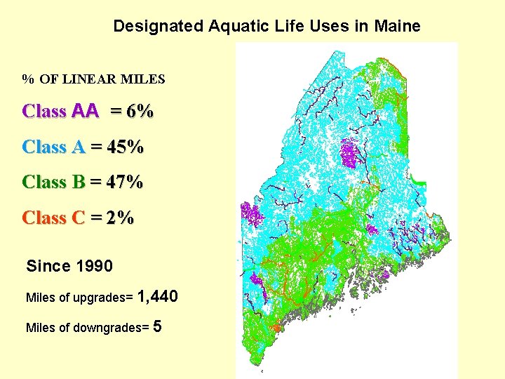 Designated Aquatic Life Uses in Maine % OF LINEAR MILES Class AA = 6%