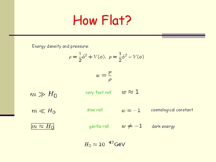 How Flat? Energy density and pressure: very fast roll slow roll gentle roll cosmological