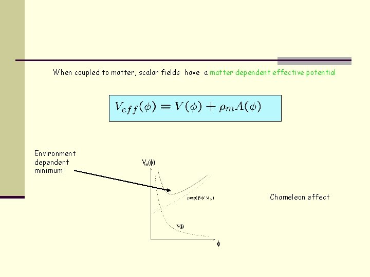 When coupled to matter, scalar fields have a matter dependent effective potential Environment dependent