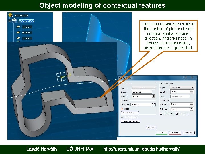 Object modeling of contextual features Definition of tabulated solid in the context of planar