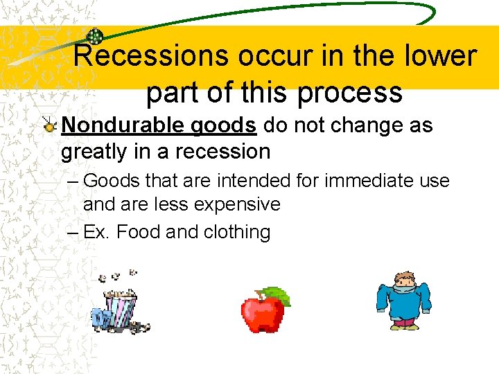 Recessions occur in the lower part of this process Nondurable goods do not change