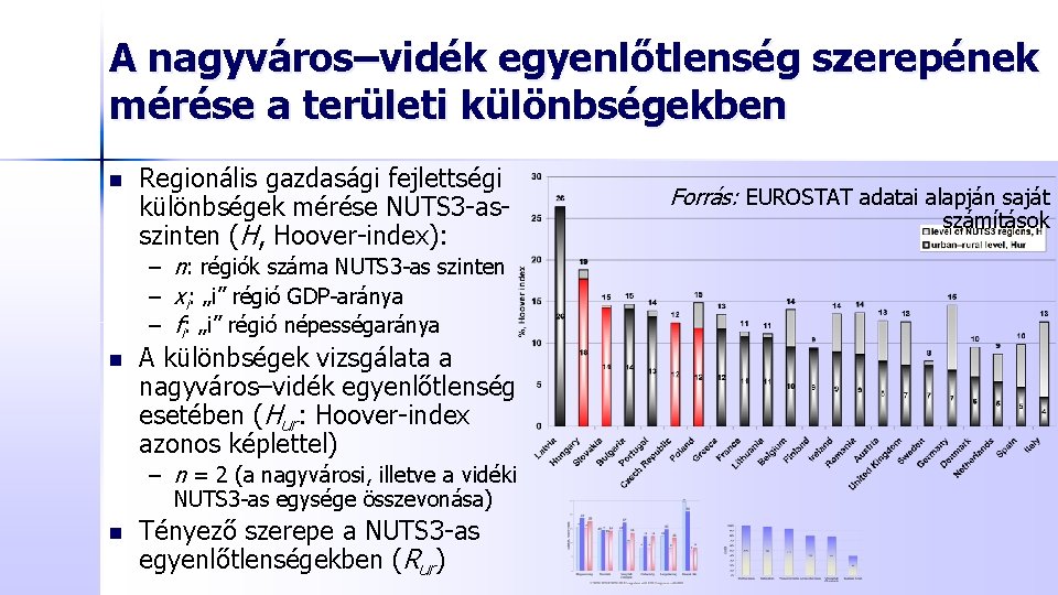 A nagyváros–vidék egyenlőtlenség szerepének mérése a területi különbségekben n Regionális gazdasági fejlettségi különbségek mérése