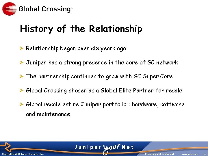 History of the Relationship Ø Relationship began over six years ago Ø Juniper has