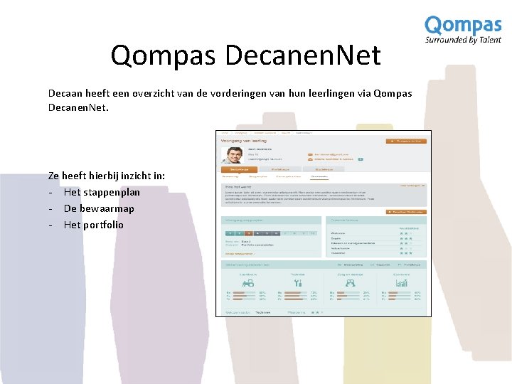 Qompas Decanen. Net Decaan heeft een overzicht van de vorderingen van hun leerlingen via