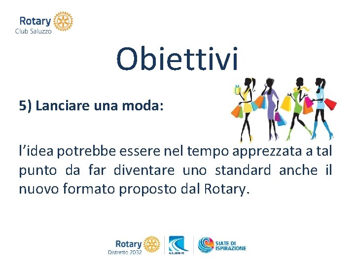 Obiettivi 5) Lanciare una moda: l’idea potrebbe essere nel tempo apprezzata a tal punto