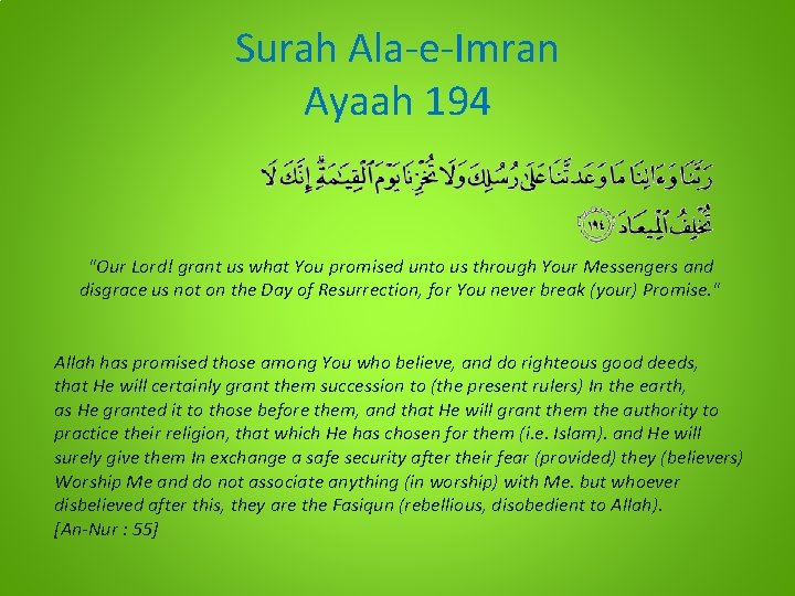 Surah Ala-e-Imran Ayaah 194 "Our Lord! grant us what You promised unto us through