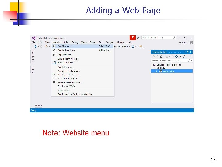 Adding a Web Page Note: Website menu 17 