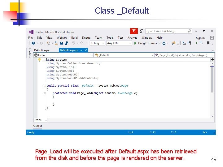 Class _Default Page_Load will be executed after Default. aspx has been retrieved from the