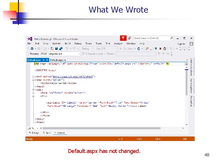 What We Wrote Default. aspx has not changed. 48 