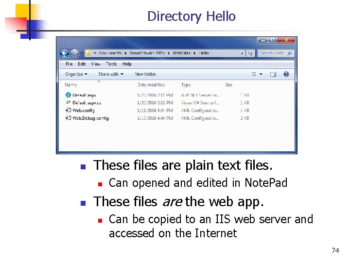 Directory Hello n These files are plain text files. n n Can opened and