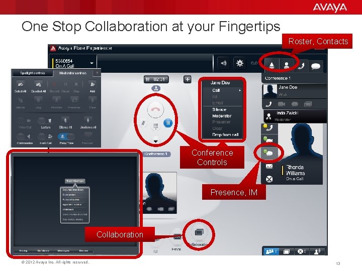 One Stop Collaboration at your Fingertips Roster, Contacts Conference Controls Presence, IM Collaboration ©