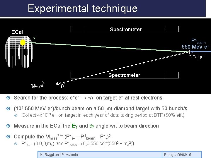 Experimental technique ECal Spectrometer g P 4 beam 550 Me. V e+ C Target