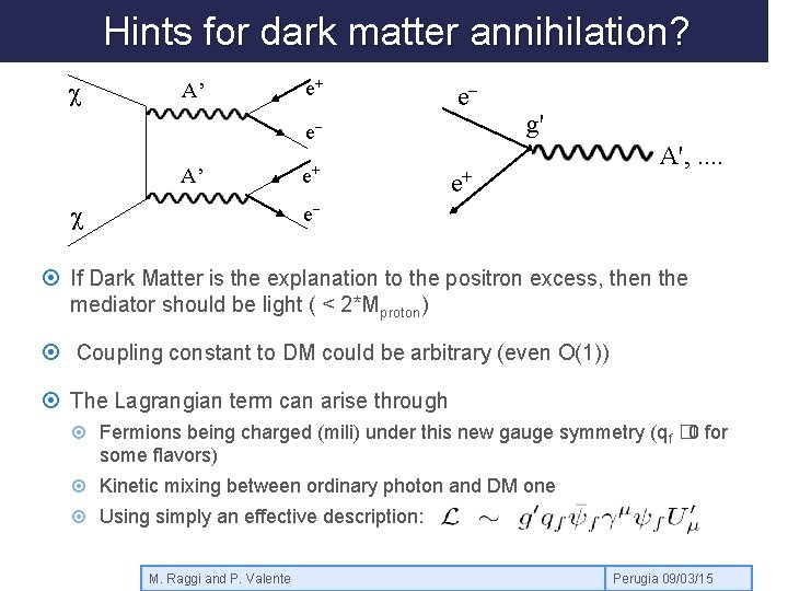 Hints for dark matter annihilation? c A’ е+ е- е. A’ c е+ g'