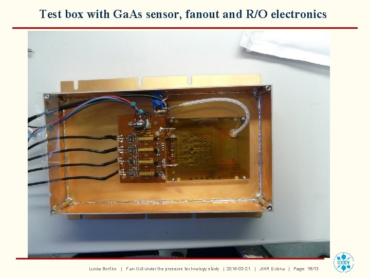 Test box with Ga. As sensor, fanout and R/O electronics Lucia Bortko | Fan-Out