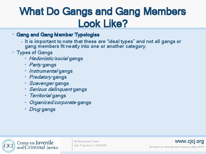 What Do Gangs and Gang Members Look Like? • Gang and Gang Member Typologies