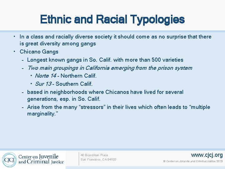 Ethnic and Racial Typologies • In a class and racially diverse society it should