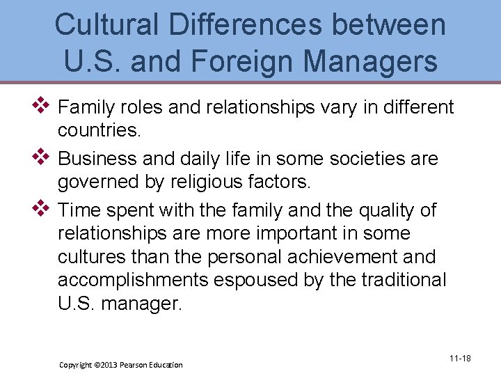 Cultural Differences between U. S. and Foreign Managers v Family roles and relationships vary