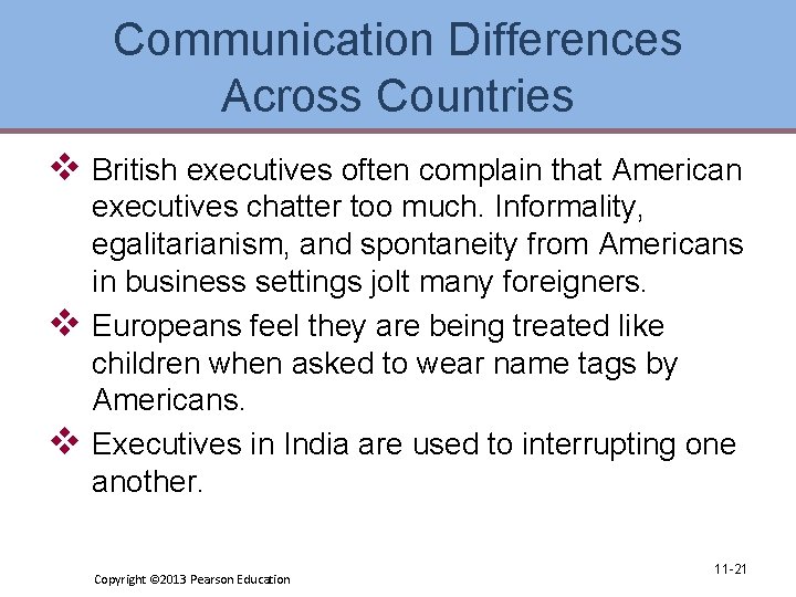 Communication Differences Across Countries v British executives often complain that American v v executives