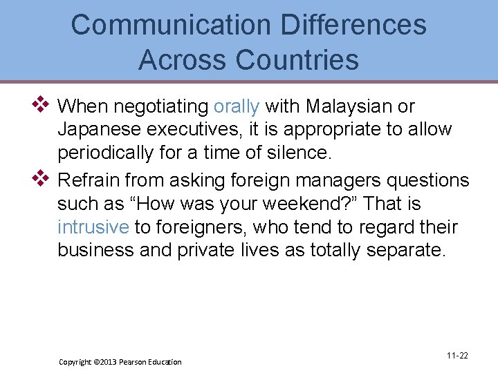 Communication Differences Across Countries v When negotiating orally with Malaysian or v Japanese executives,
