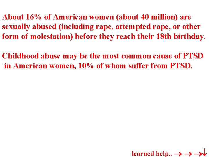 About 16% of American women (about 40 million) are sexually abused (including rape, attempted