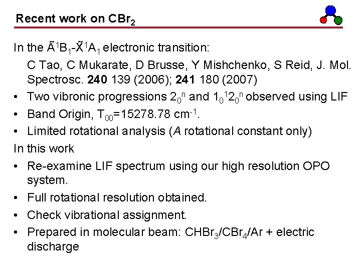 Recent work on CBr 2 In the A 1 B 1 -X 1 A