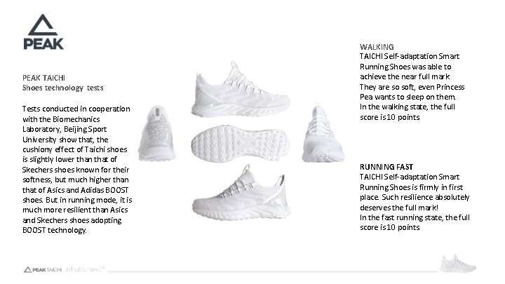 PEAK TAICHI Shoes technology tests Tests conducted in cooperation with the Biomechanics Laboratory, Beijing