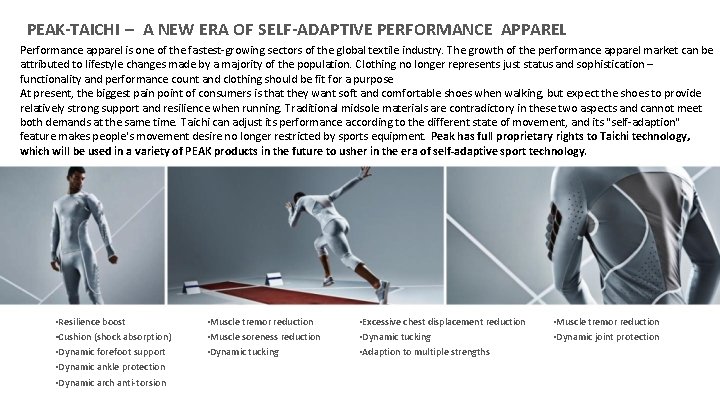 PEAK-TAICHI – A NEW ERA OF SELF-ADAPTIVE PERFORMANCE APPAREL Performance apparel is one of