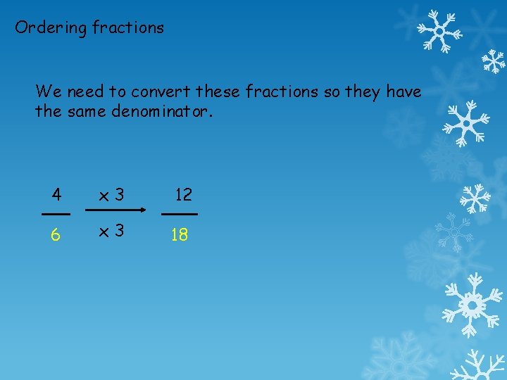 Ordering fractions We need to convert these fractions so they have the same denominator.