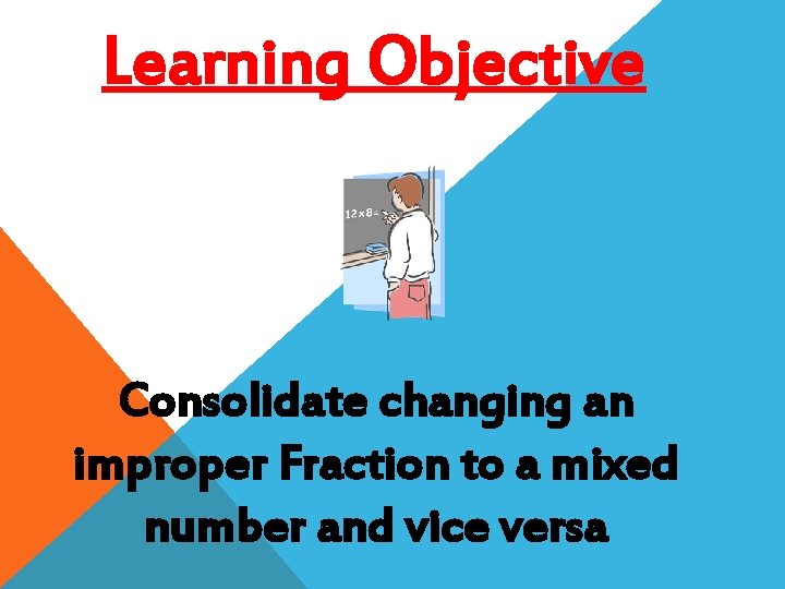 Learning Objective Consolidate changing an improper Fraction to a mixed number and vice versa