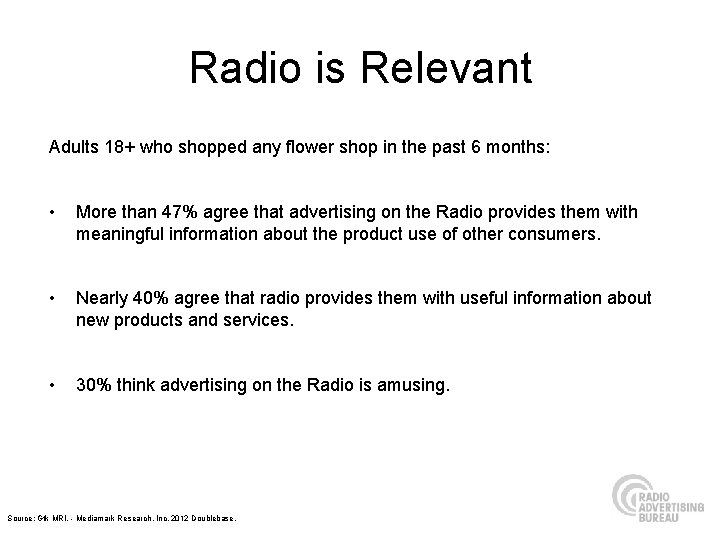 Radio is Relevant Adults 18+ who shopped any flower shop in the past 6