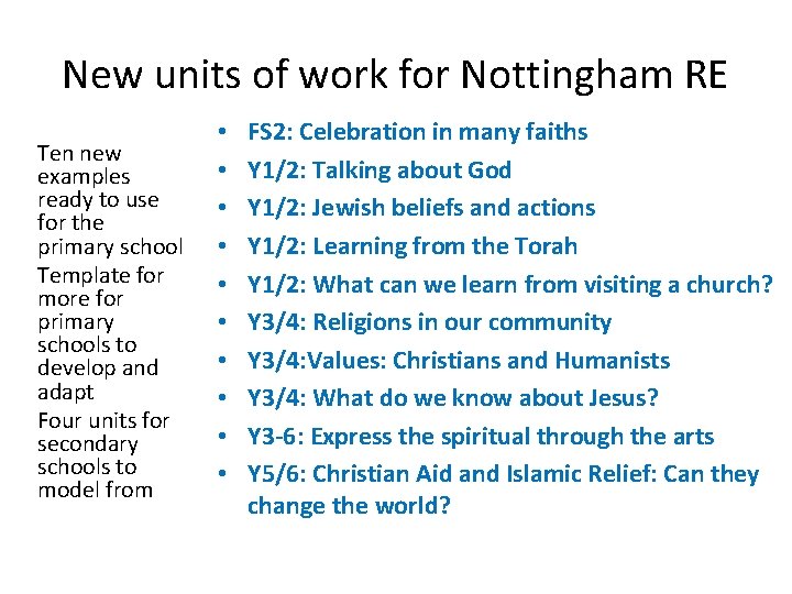 New units of work for Nottingham RE Ten new examples ready to use for