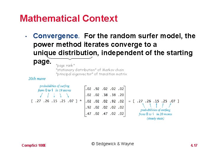 Mathematical Context • Convergence. For the random surfer model, the power method iterates converge