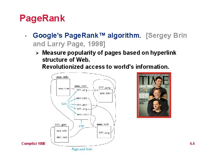 Page. Rank • Google's Page. Rank™ algorithm. [Sergey Brin and Larry Page, 1998] Ø