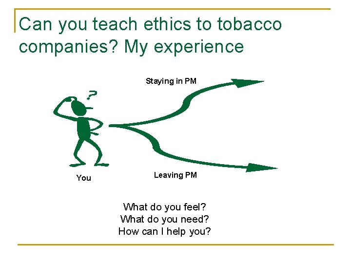 Can you teach ethics to tobacco companies? My experience Staying in PM You Leaving