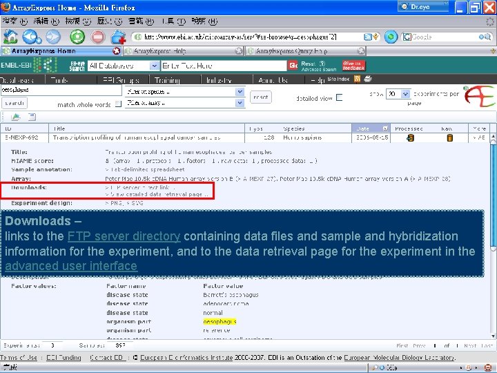 Downloads – links to the FTP server directory containing data files and sample and