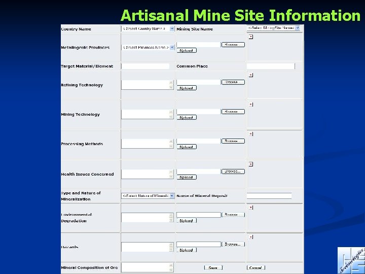 Artisanal Mine Site Information 