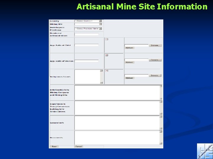 Artisanal Mine Site Information 