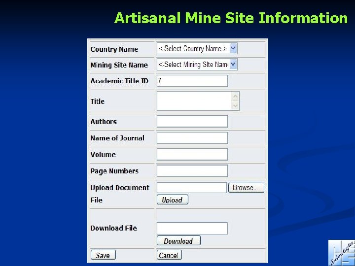 Artisanal Mine Site Information 