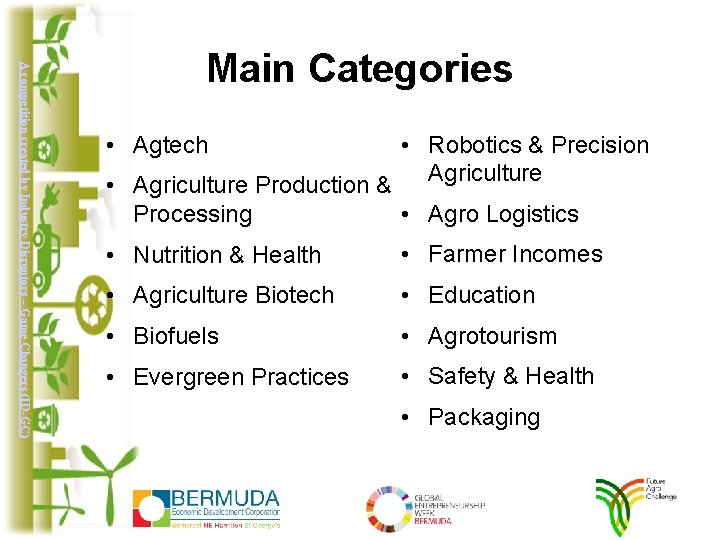 A competition created by Industry Disruptors – Game Changers (ID-GC) Main Categories • Robotics