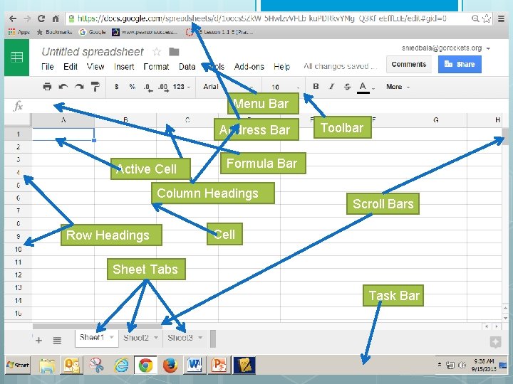 Menu Bar Address Bar Active Cell Formula Bar Column Headings Row Headings Toolbar Scroll Menu Bar Address Bar Active Cell Formula Bar Column Headings Row Headings Toolbar Scroll