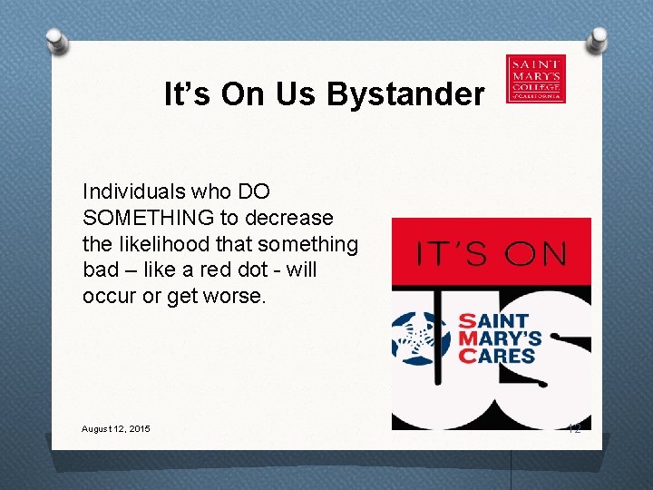 It’s On Us Bystander Individuals who DO SOMETHING to decrease the likelihood that something
