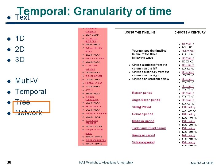 Temporal: Granularity of time l Text l 1 D 2 D 3 D l