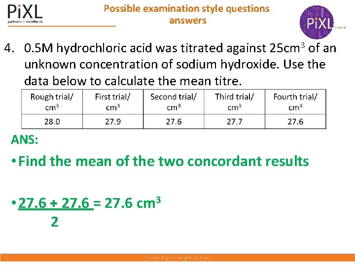 Possible examination style questions answers 4. 0. 5 M hydrochloric acid was titrated against