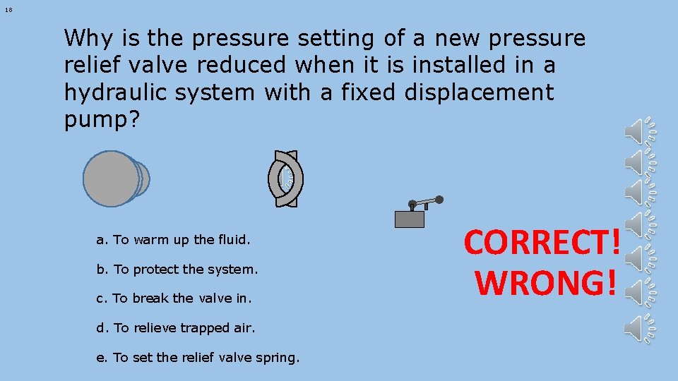 18 Why is the pressure setting of a new pressure relief valve reduced when