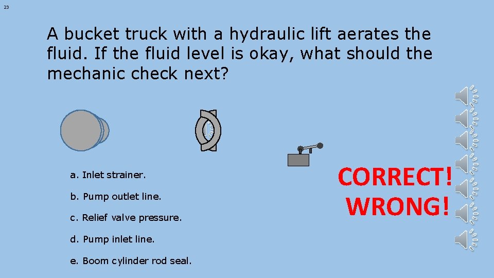 23 A bucket truck with a hydraulic lift aerates the fluid. If the fluid