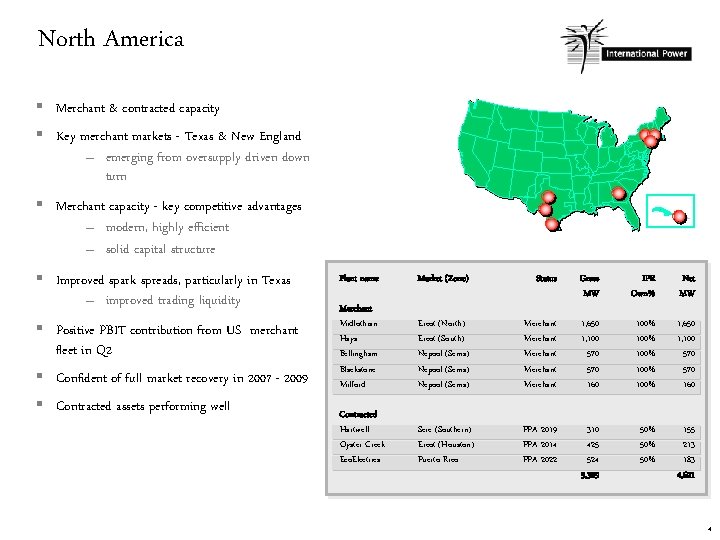 North America § Merchant & contracted capacity § Key merchant markets - Texas &