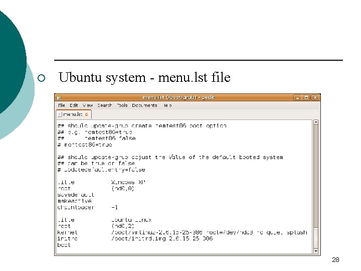 ¡ Ubuntu system - menu. lst file 28 