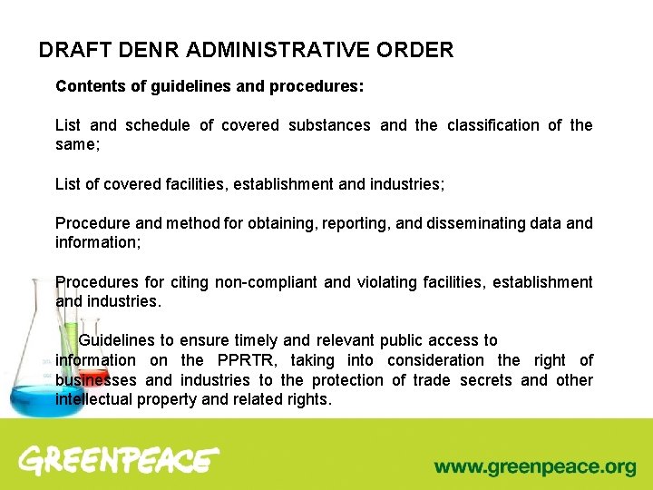 DRAFT DENR ADMINISTRATIVE ORDER Contents of guidelines and procedures: List and schedule of covered