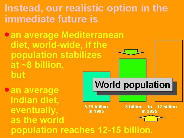 Instead, our realistic option in the immediate future is an average Mediterranean diet, world-wide,